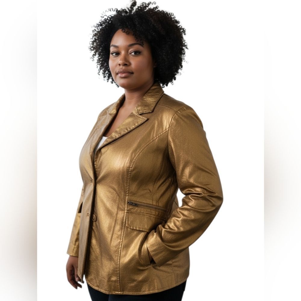 Metrostyle Metalic Gold Leather Blazer sz 20